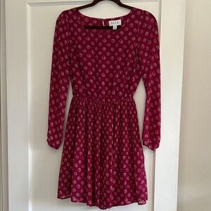 Elle Women's Long Sleeve Dress in Burgundy and Cream